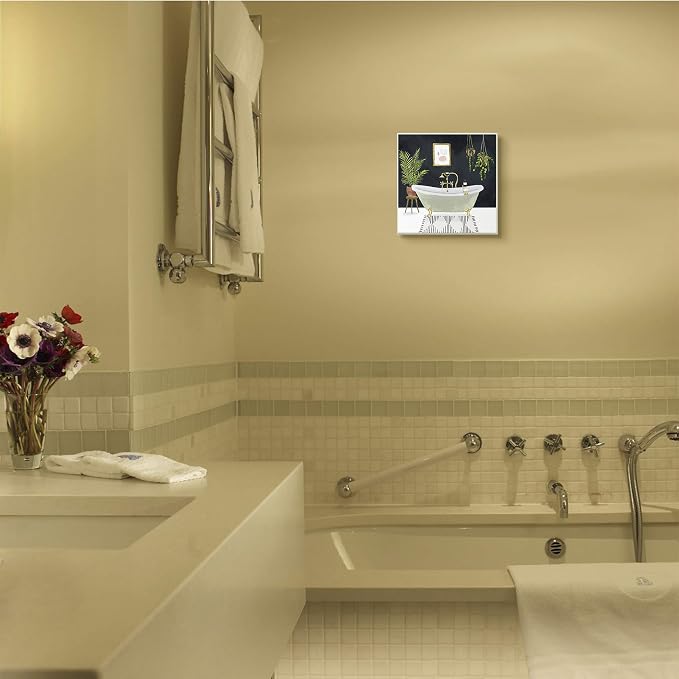 Designer Bathroom Blue Gold, 12 x 12 Inch Mounted Print on Wall Plaque | Stupell Industries · By Victoria Borges · Hand finished · Printed in Johnston · Rhode Island · Made in USA