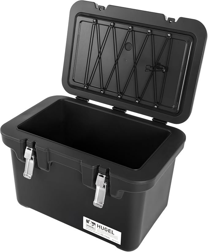 IRIS USA Hugel 44 Qt Cooler, Metal Buckle, Leak Resistant, Rotomolded, Gray | Bungee straps for ice pack storage, Heavy Duty, Molded Handles, Portable, Vacuum Insulation