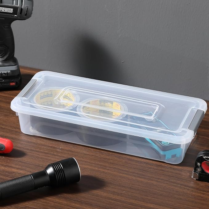novelinks 4 Quart Clear Plastic Storage Containers with Lids (8 Pack) | Storage Bins with Lids, Stackable Small Clear Bins, Craft Storage Box, Paper Storage, Under Bed Storage Bins, Pencil Box