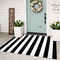 KILOCOCO Black White Striped Rug 3'X5' Front Door Mat Outdoor Washable Rugs | Cotton Layered Doormats, Low Pile Front Porch Rug, Woven Indoor Rug, Welcome Mat for Kitchen Entryway Farmhouse Patio