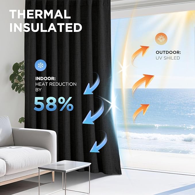 Joydeco Linen Blackout Curtains for Bedroom - 100% Light Blocking 1 Panels, Black Drapes 70" W x 90" L, Thermal Insulated Room Darkening Curtains for Living Room, Rod Pocket & Back Tabs