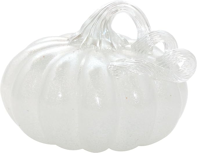 Boston International Handblown Art Glass Pumpkin Thanksgiving Halloween Decorations for Home, Large, Frosted White