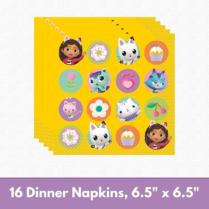 Gabby Dollhouse Party Decorations - 16 Plates, Napkins, Table Cover, Forks, Sticker - Gabby Dollhouse Birthday Decorations - Officially Licensed