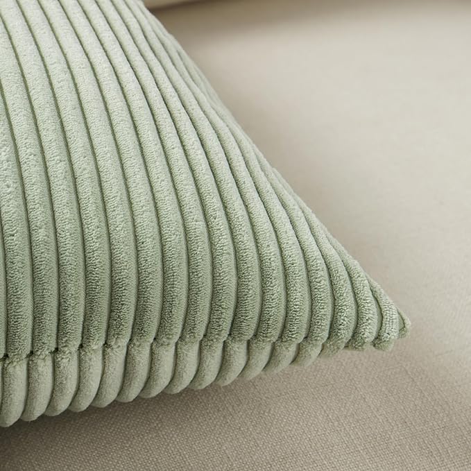 Fancy Homi 2 Packs Sage Green Samll Decorative Throw Pillow Covers 14x14 Inch with for Couch Bed Sofa, Rustic Farmhouse Boho Home Decor, Soft Corss Patchwork Corduroy Square Cushion Case 35x35 cm