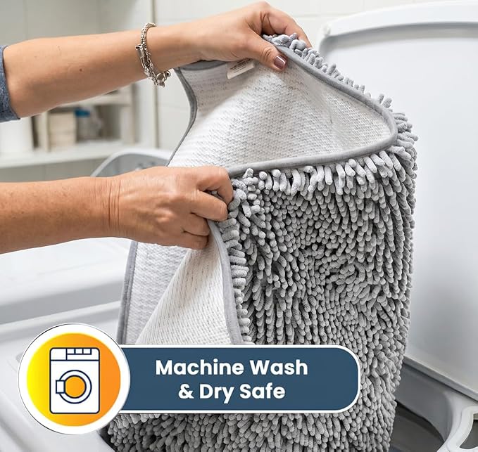 Muddy Mat® | Super Water Absorbent Door Mat Indoor, Microfiber Quick Dry Chenille Entryway Rug, Slip Resistant Front Door Mat, Indoor Mats for Entryway, Machine Washable Pet Rug, Light Grey 24" x 72"