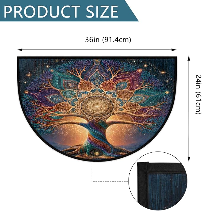 Tree Half Round Door Mat Semi Circle Rug Half Moon Doormat | Soft Washable Mandala Colorful Welcome Entrance Mat for Outdoor Indoor Floor Bedroom Bathroom Home Kitchen Festival Decor