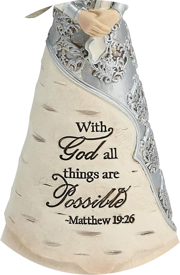 Pavilion - Elements Faith Angel Figurine - 6-1/2-Inch, Holding Cross, Inscription with God All Things are Possible