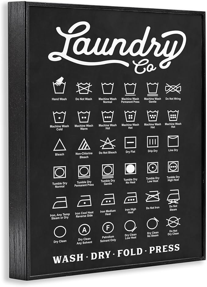 'Laundry Business Symbols Chart'| Framed Giclee Art | Stupell Industries | Black, 11 x 14 Inches, Easy to Hang and Sturdy, Made in USA, by Lettered and Lined