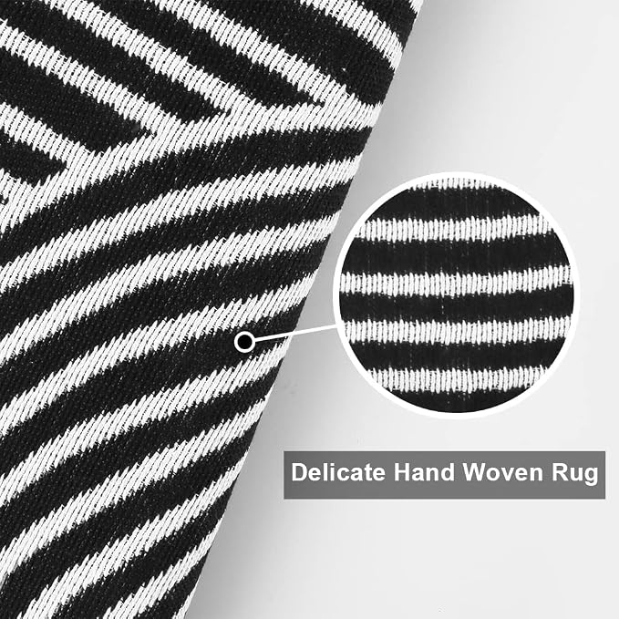 Tiffasea Black and White Kitchen Rug 2'x4' Washable Indoor Outdoor Rugs | Machine Washable Rug Cotton Hand-Woven Modern Area Rug Front Door Rug for Living Room/Entryway/Laundry/Bathroom/Bedroom