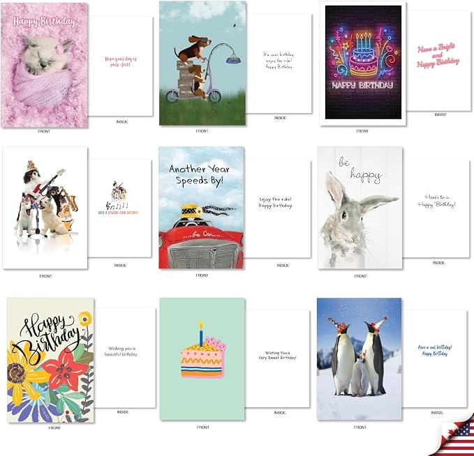 NobleWorks 36 Assorted Box Set Birthday Greeting Cards w/5 x 7 Inch Envelopes (36 Designs, 1 Each) Bday A Bunch Of Birthdays AC7744BDG-B1x36