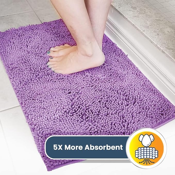 Muddy Mat® | Super Water Absorbent Door Mat Indoor, Microfiber Quick Dry Chenille Entryway Rug, Slip Resistant Front Door Mat, Indoor Mats for Entryway, Machine Washable Pet Rug, Purple 36" x 72"