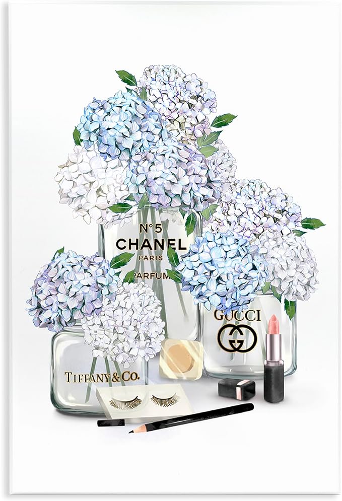 Stupell Industries Glam White Blue Hydrangeaser Perfume Bottles Lipstick Illustration,Design by Ziwei Li, 13 x 19 | Stupell Industries · By Ziwei Li · Ready to hang · Made in USA