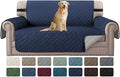 H.VERSAILTEX Reversible Loveseat Cover for 2 Cushion Couch Water Resistant Couch Cover for Dogs Non Slip Furniture Protector Cover with Elastic Strap for Pet Cat(Oversized Loveseat, Navy/Beige)