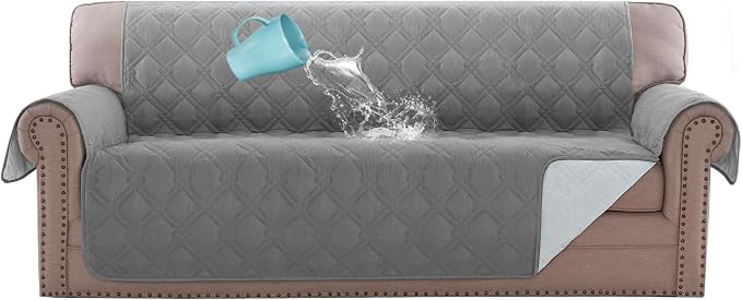 H.VERSAILTEX Sofa Cover 100% Waterproof Slipcover Furniture Protector, Washable Couch Cover with Non-Skid Backing and Elastic Straps for Kids, Dogs, Pets(Sofa, Dove Grey)
