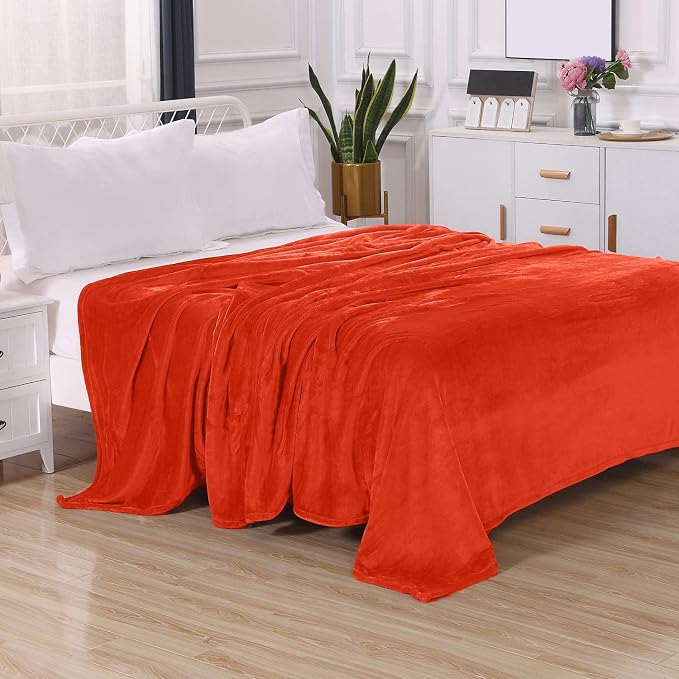 Elegant Comfort Luxury Velvety Feel Blanket, All-Season Lightweight Blanket, Ultra Plush, Soft, Cozy-Fuzzy Flannel Fleece for Couch, Sofa, Bed, Travel, Solid Design, Twin/Twin XL, Orange