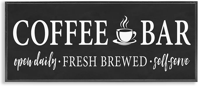 Stupell Industries 'Coffee Bar Open Sign Casual Black Design', Framed Giclee Art, Black, 30 x 13 Inches, Easy to Hang and Sturdy, Made in USA, by Lettered and Lined | Stupell Industries | Black, 30 x 13 Inches, Easy to Hang and Sturdy, Made in USA, by ...