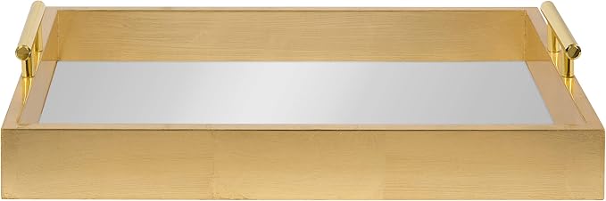 Kate and Laurel Lipton Decorative Mirror Tray with Polished Metal Handles, Gold