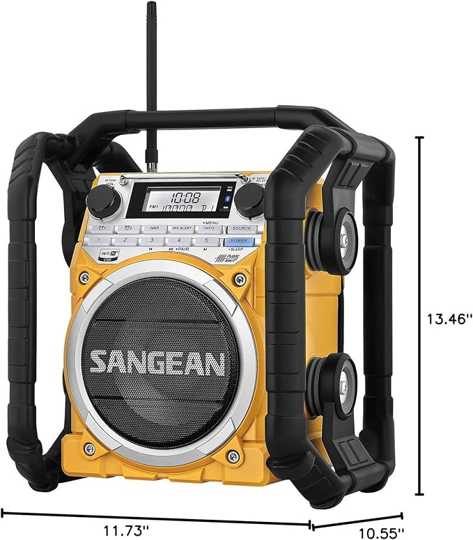 Sangean U4 Weather Alert Radio with Bluetooth, AM/FM, Aux-in Ultra Rugged Rechargeable Digital Tuning Radio, Yellow