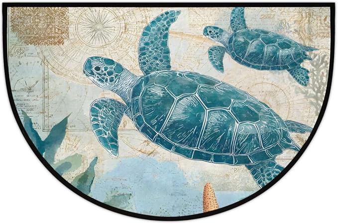 Turtle Ocean Half Round Door Mat Welcome Entrance Mat Bath Bathroom Rug | Turtle Ocean Welcome Entrance Mat Anti-Slip Half Moon Bath Mat Semi Circle Rug Indoor Outdoor Kitchen Rug