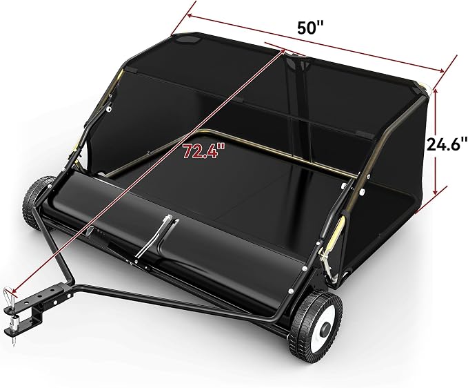 YITAMOTOR 50" Lawn Sweeper Tow Behind with 25 cu.ft Capacity Collector | 50" Tow Behind Lawn Sweeper with 25 cu.ft Large Hopper. Rotating brush drum, Pull Behind Lawn Sweeper for Tractors/ATVs.