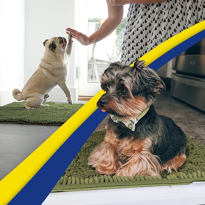 Muddy Mat® | Super Water Absorbent Door Mat Indoor, Microfiber Quick Dry Chenille Entryway Rug, Slip Resistant Front Door Mat, Indoor Mats for Entryway, Machine Washable Pet Rug, Army Green 3ft x 3ft