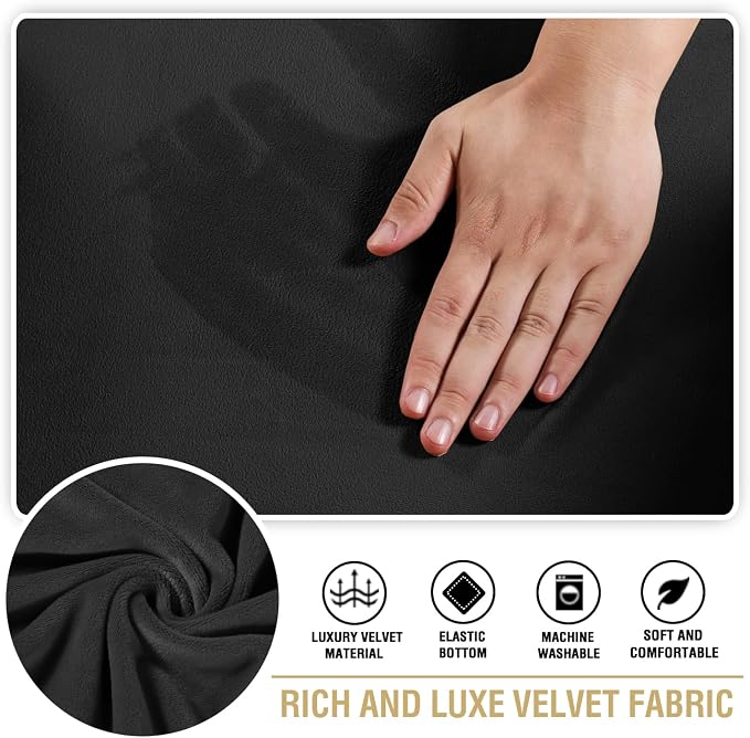 H.VERSAILTEX Stretch Velvet 3 Piece T Cushion Sofa Slipcovers - Individually Fitted Cushion Covers for 3 Cushion Couch - Stay in Place (Black)