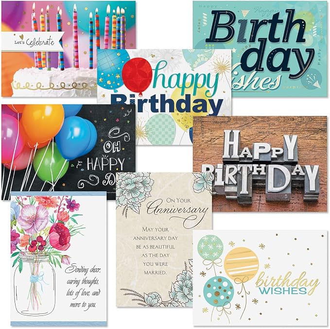 Current All Occasion Boxed Set of Assorted Greeting Cards with Card Organizer Box (Pack of 48)—Birthday, Thank You, Anniversary, Baby, Thinking of You, Sympathy, Large 5' x 7" Cards with Sentiments
