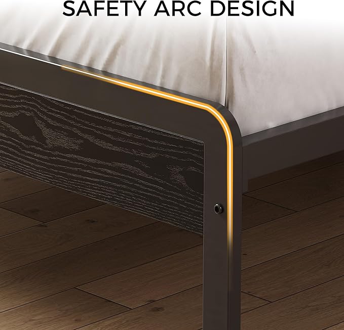 LIKIMIO King Size Bed Frame with 2-Tier Storage Shelf Headboard | Dark Wood Platform Bed, Camas King with Strong Metal Supports, Sturdy, Noise-Free, No Box Spring Needed, Black