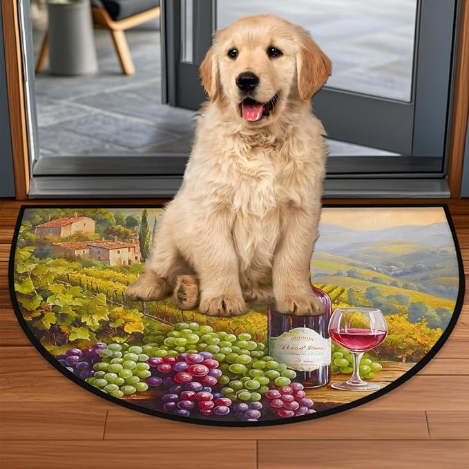 Wine Grapes Half Round Rug Half Moon Door Mat Half Circle Rugs | Modern Washable Non-Slip Semi Circle Rug Welcome Half Round Door Mat Indoor Entrance Kitchen Home Bedroom Living Room Decor