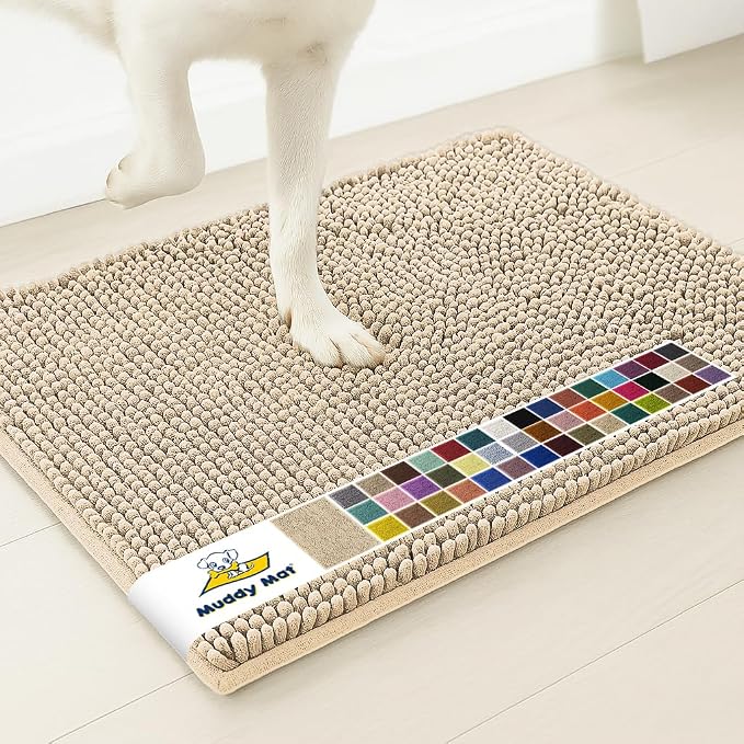 Muddy Mat® | Super Water Absorbent Door Mat Indoor, Microfiber Quick Dry Chenille Entryway Rug, Slip Resistant Front Door Mat, Indoor Mats for Entryway, Machine Washable Pet Rug, Beige 28" x 48"