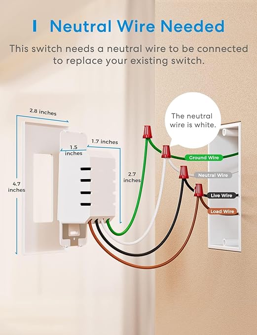 meross Smart Light Switch 2 Pack, Neutral Wire Required, Single Pole 2.4Ghz | Wi-Fi Light Switch Supports Apple HomeKit, Siri, Alexa, Google Assistant & SmartThings, Voice and Remote Control Schedule