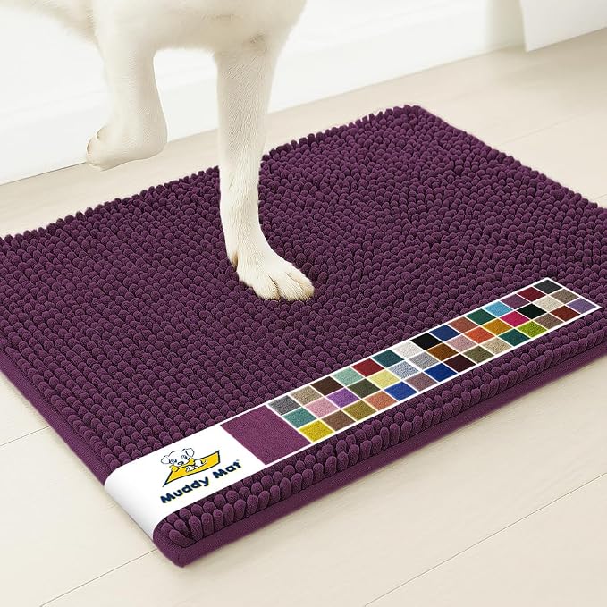 Muddy Mat® | Super Water Absorbent Door Mat Indoor, Microfiber Quick Dry Chenille Entryway Rug,Slip Resistant Front Door Mat,Indoor Mats for Entryway,Machine Washable Pet Rug, Dark Purple 32" x 70"