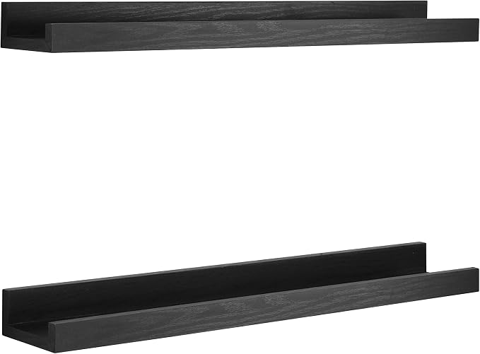 MCS Picture Ledge Shelf, Room Decor Floating Shelf, Black Woodgrain, 23.75 Inch, Set of 2