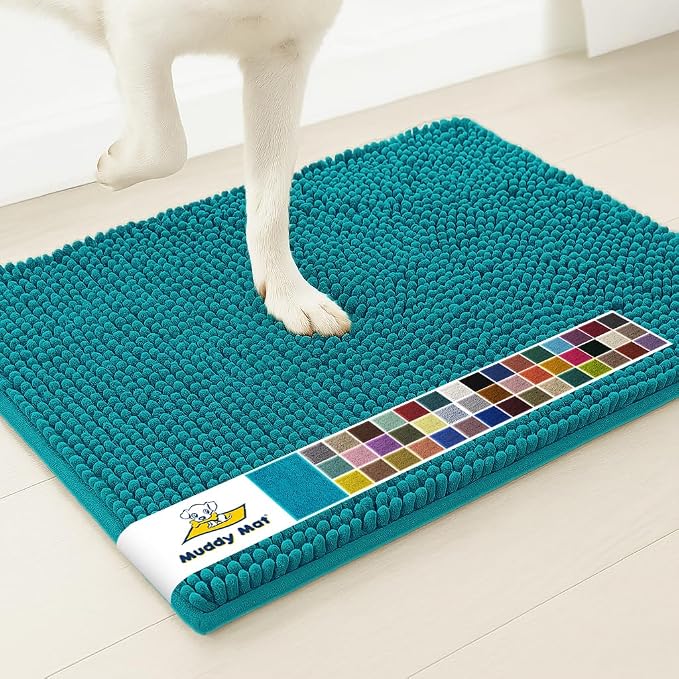 Muddy Mat® | Super Water Absorbent Door Mat Indoor, Microfiber Quick Dry Chenille Entryway Rug, Slip Resistant Front Door Mat, Indoor Mats for Entryway, Machine Washable Pet Rug, Teal 32" x 40"