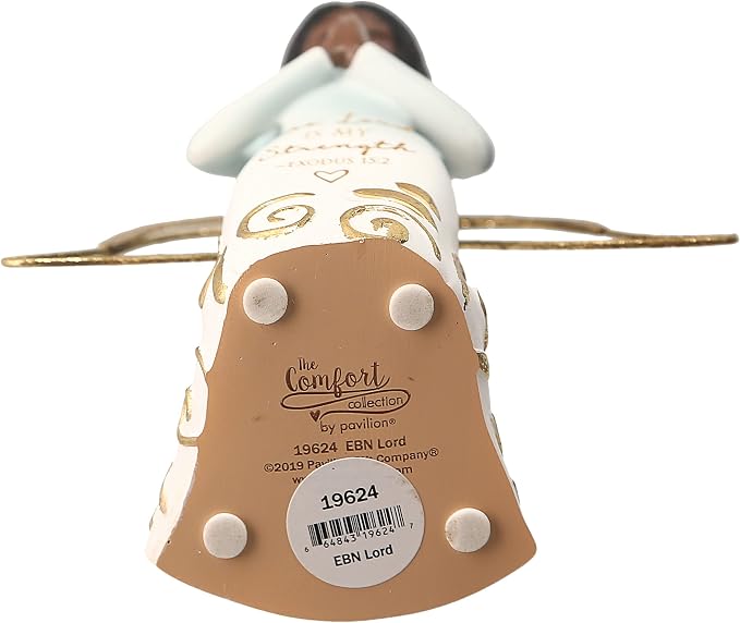 Pavilion Gift Company The Lord is My Strength Exodus 15:2-5.25 Inch African American Kneeling Praying Collectible Resin Angel Figurine, Blue