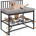 Leinuosen Adjustable Bedside Dog Bed for Large Dogs, 44"x39" Metal Co Sleeper Frame with Storage Shelf, Washable Cushion, 300 lb Capacity, Black