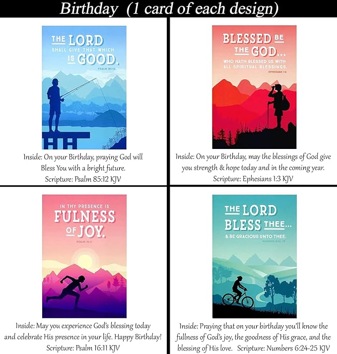 Birthday Cards ~ No Repeated Designs~ 32 Cards and Designs ~ Christian/Religious Greeting Card Assortment #1 ~ Scripture in every card ~ Envelopes Included
