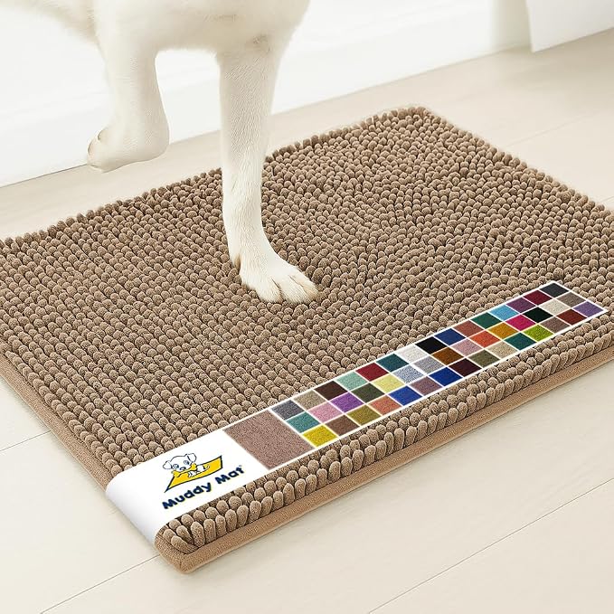 Muddy Mat® | Super Water Absorbent Door Mat Indoor, Microfiber Quick Dry Chenille Entryway Rug, Slip Resistant Front Door Mat, Indoor Mats for Entryway, Machine Washable Pet Rug, Tan 16" x 24"