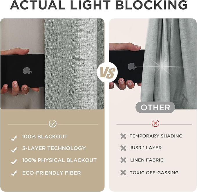 Joydeco Linen Blackout Curtains for Bedroom - 100% Light Blocking 1 Panels, Light Grey Drapes 100" W x 96" L, Thermal Insulated Room Darkening Curtains for Living Room, Rod Pocket & Back Tabs