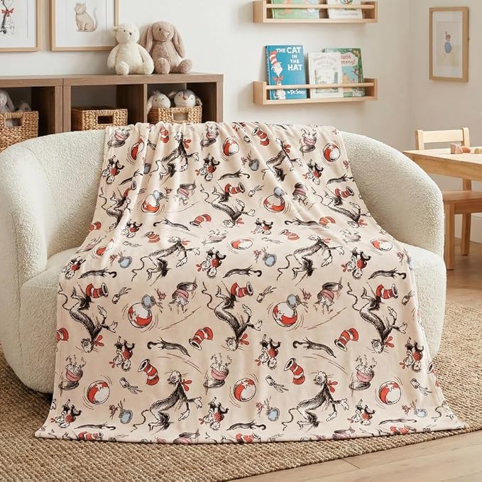 Cat in The Hat by Dr. Seuss Book Throw, Kids Super Soft Plush Cozy Throw Blanket, 60 in x 70 in, (Officially Licensed Product) by Franco