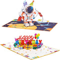 Paper Love Birthday Pop Up Cards 2 Pack - Includes 1 Happy Birthday Astronaut and 1 Happy Birthday, For Adults or Kids -5" x 7" Cover - Includes Envelope and Note Tag