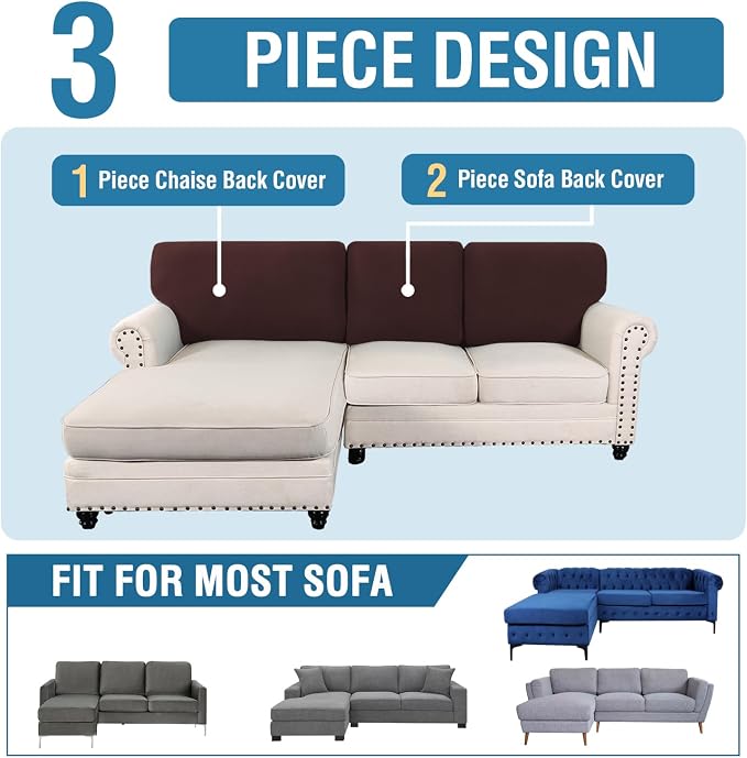 H.VERSAILTEX Backrest Cushion Covers Sectional Couch Back Cushion Covers for Sectional Sofa Set for Both Left/Right Couch (Back Only: 1 Chaise + 2 Sofa, Chocolate)