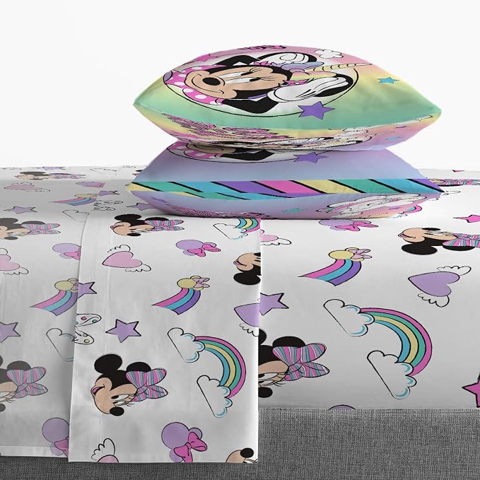 Disney Minnie Mouse Full Size Comforter Set 7 Piece Kids Bedding, Pink | Unicorn, Comforter Sheets Shams Pillowcases, Official Product, Soft Microfiber, Machine Washable, Girls Gift