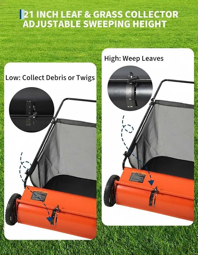 GarveeLife 21 Inch Push Lawn Sweeper with 4 Spinning Brushes, 3.5 Cu.ft Large Capacity Leaf Collector, Adjustable Height Grass Sweeper, All Terrain Lawn Leaf Debris Removal Tool for Yard Garden Patio | 3.5 Cu.ft Large Leaf Collector, Grass Sweeper, All...