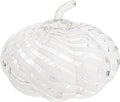 Boston International Handblown Art Glass Pumpkin Thanksgiving Halloween Decorations for Home, Small, White Swirl