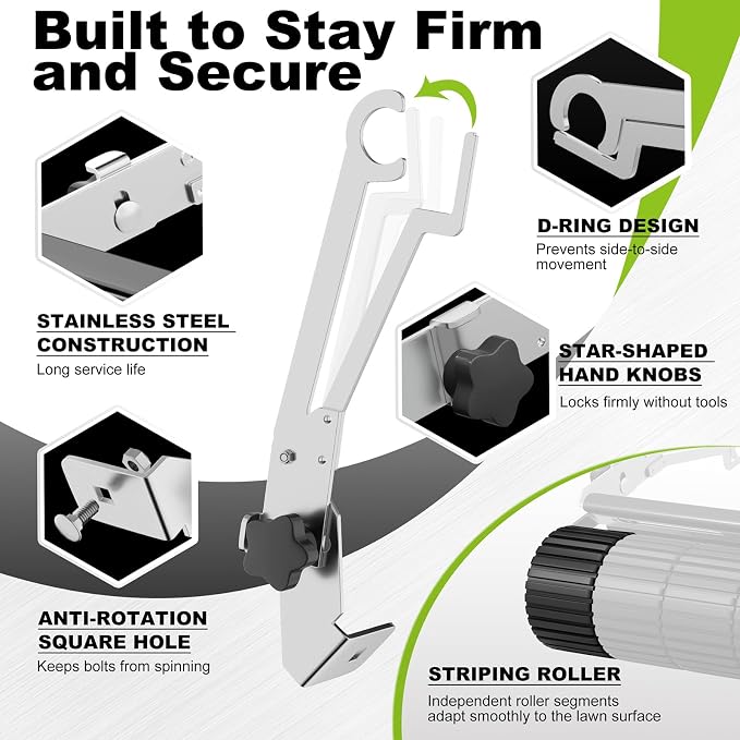Lawn Striping Kit for EGO 21-Inch & RYOBI Walk-Behind Lawn Mowers: D-Ring Quick Mount Lawn Striper with 17" Roller - Tool-Free Installation for Professional Lawn Stripes in Backyard & Garden