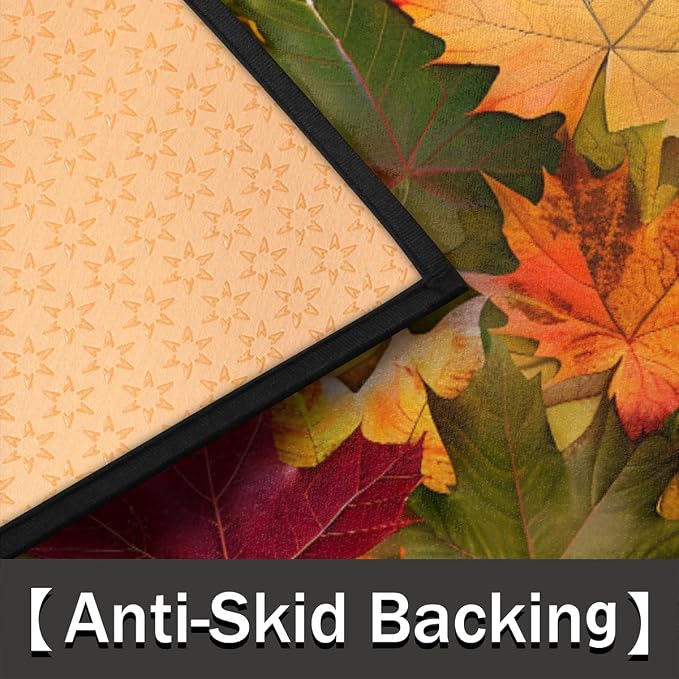 cfpolar Half Round Door Mat Fall Maple Leaves Yellow Non-Slip Semi Circle Area Rug Washable Half Moon Hearth Rugs for Indoor Outdoor Bathroom Kitchen Patio Runner Mat Laundry Room Home Decoration