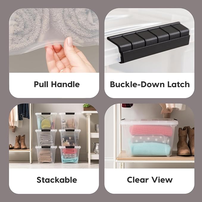 IRIS USA 4-Pack 19 Quart Storage Bins with Lids, Clear | Transparent design makes contents easy to find. Great for linens, décor, closet storage, and supplies. Nestable design saves