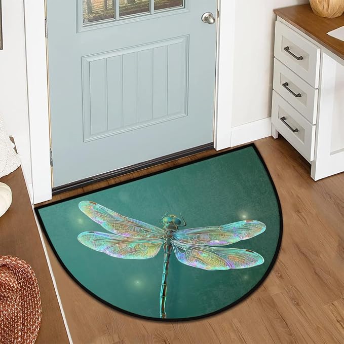 Dragonfly Half Round Door Mat Outdoor Doormat Bedroom Entrance Rug A9 | Dragonfly Semi Moon Door Mat Non-Slip Absorbent Kitchen Rug Indoor Welcome Bath Mat 36" X 24"
