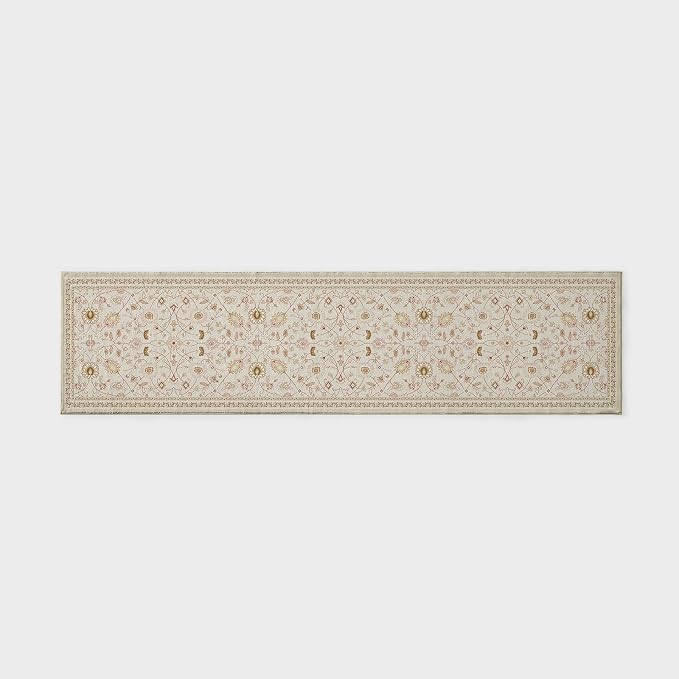 EVERGRACE Hallyway Area Runner Rugs 2x8, Boho Floral Faux Wool Indoor Outdoor Rugs, Washable Rugs for Bedroom Dining Room Living Room Kitchen, Low Pile Floor Mat Carpet for Home Decor, Natural Beige